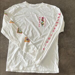 Roark White Long Sleeve Tee with Neon Pink & Aqua Accents